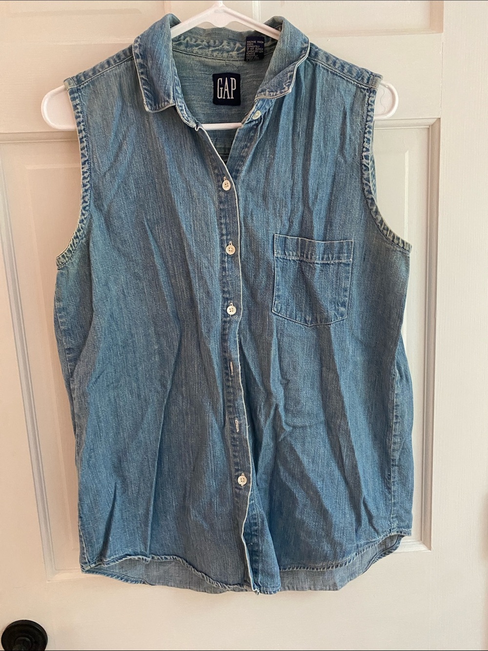 GAP Cotton Denim Collared Tank Top | Size L